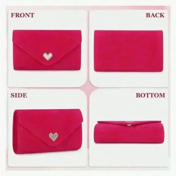 Women Faux Suede Evening Clutch Bags Formal Party Wedding Purses Barbie NWT - Picture 5 of 16